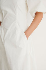 Elegant White Off Shoulder Poly Rayon Dress With Pocket Details