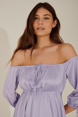 Lavender Fit and Flare Poly Rayon Dress with Solid Three-Quarter Sleeves - Stylish & Chic