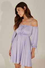 Lavender Fit and Flare Poly Rayon Dress with Solid Three-Quarter Sleeves - Stylish & Chic
