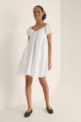 Stylish White Fit and Flare Poly Rayon Dress with Short Sleeves - Solid Design
