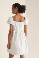 Stylish White Fit and Flare Poly Rayon Dress with Short Sleeves - Solid Design