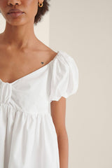 Stylish White Fit and Flare Poly Rayon Dress with Short Sleeves - Solid Design