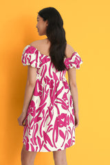 Pink Off Shoulder Mini Poly Rayon Dress