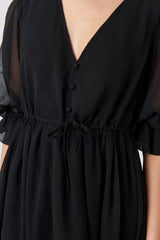Stylish Black A-line Short Dress - Solid Georgette with Short Sleeves