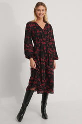 Stylish Black Poly Rayon Printed Peasant Wrap Dress for Women - Shop Now