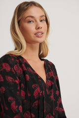 Stylish Black Poly Rayon Printed Peasant Wrap Dress for Women - Shop Now