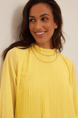 Chic Mustard Georgette Dress with Balloon Sleeves & High Neck Frill - Perfect for Any Occasion