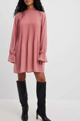 Stylish Pink Georgette Dress with Puff Sleeves - Solid Color Fashion