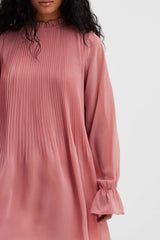 Stylish Pink Georgette Dress with Puff Sleeves - Solid Color Fashion