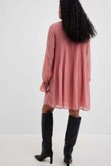 Stylish Pink Georgette Dress with Puff Sleeves - Solid Color Fashion