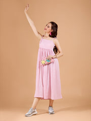Chic Baby Pink Poly Rayon Checkered Dress
