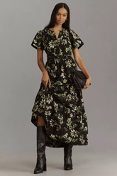 Chic Black Poly Rayon Floral Print Dress