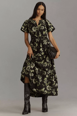 Chic Black Poly Rayon Floral Print Dress