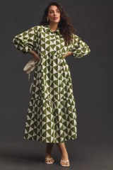 Chic Green Poly Rayon Geometric Dress