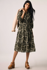 Chic Grey Poly Rayon Asymmeric Print Dress