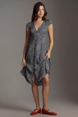 Chic Black White Poly Rayon Polka Dots Dress