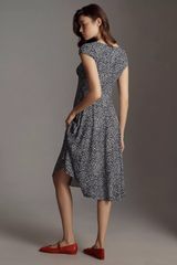 Stylish Black White Poly Rayon V-Neck Dress With Polka Dots & Regular Sleeve