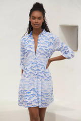 Chic White Poly Rayon Fish Print Dress