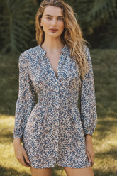 Chic Off White Poly Rayon Floral Print Dress