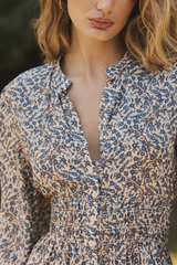 Ravising Off White Poly Rayon V-Neck Dress With Floral Print & Cuff Sleeve