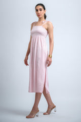 White Pink Poly Crepe Checkered Spaghetti Strap Dress