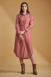 Maroon Poly Rayon Square Cuff Sleeve Dress