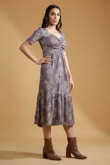 Lavender Poly Lycra Regular Sleeve Tropical Dress