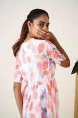 White Georgette Regular Sleeves Floral Print Dress