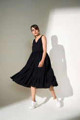 Black Crepe 0 Self Design Dress