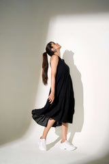 Black Crepe Panelled Midi Dress