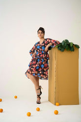 Multi Georgette Regular Sleeves Floral Print Dress