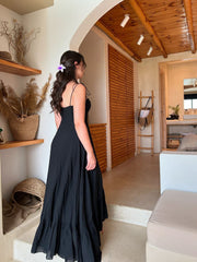 Tied Spaghetti Strap Corset Flare Black Maxi Attire