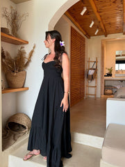 Tied Spaghetti Strap Corset Flare Black Maxi Attire