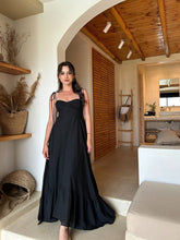 Tied Spaghetti Strap Corset Flare Black Maxi Attire