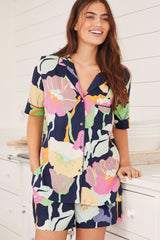 Navy Blue Flower Printed Lounge Wear.