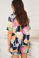 Navy Blue Flower Printed Lounge Wear.