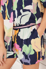 Navy Blue Flower Printed Lounge Wear.