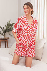 Red Abstract Printed Lounge Wear.