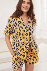 Yellow Abstract Printed Lounge Wear With Shorts