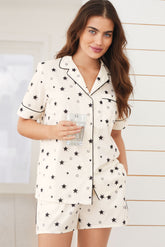 Cream Polka Dots Printed Lounge Wear.