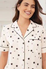Cream Polka Dots Printed Lounge Wear.