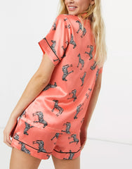 Peach Zebra Printed Lounge Wear.