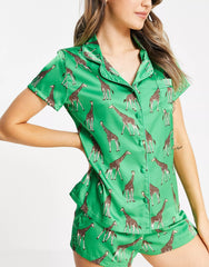 Green Giraffe Printed Lounge Wear.
