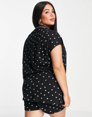 Black Polka Dots Printed Lounge Wear.