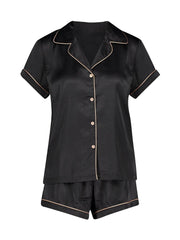 Black Solid Satin Lounge Wear.