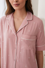 Dusty Pink Dots Printed All Over Lounge Wear.