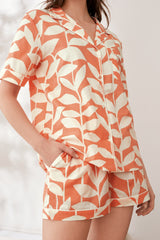 Orange Leaves Printed Lounge Wear.