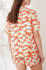Orange Leaves Printed Lounge Wear.
