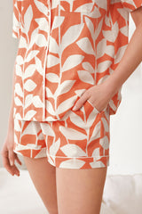 Orange Leaves Printed Lounge Wear.