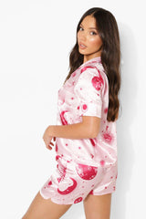 Pink Abstract Printed Lounge Wear.
